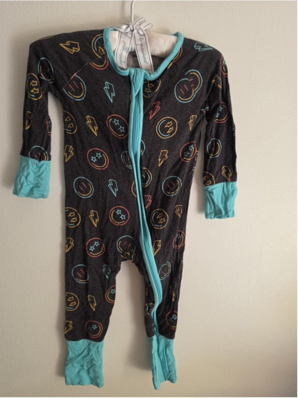 Little One Shop Electric Neon Smiley Face Bamboo Sleeper Pajamas, 3-6 Months